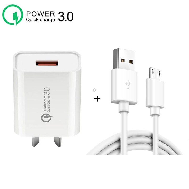 CA-25 QC3.0 USB 3A Fast Charger with USB to Micro USB Data Cable, AU Plug(Black)