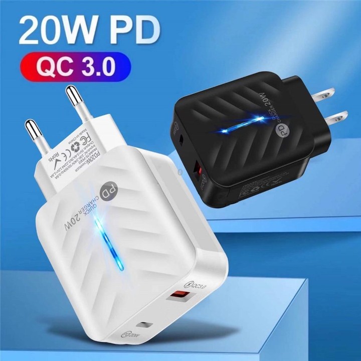 PD03 20W PD3.0 + QC3.0 USB Charger with USB to Micro USB Data Cable, EU Plug(White)
