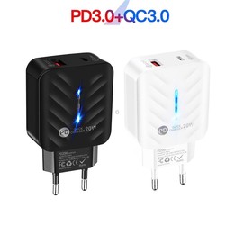 PD03 20W PD3.0 + QC3.0 USB Charger with USB to Type-C Data Cable, EU Plug(Black)