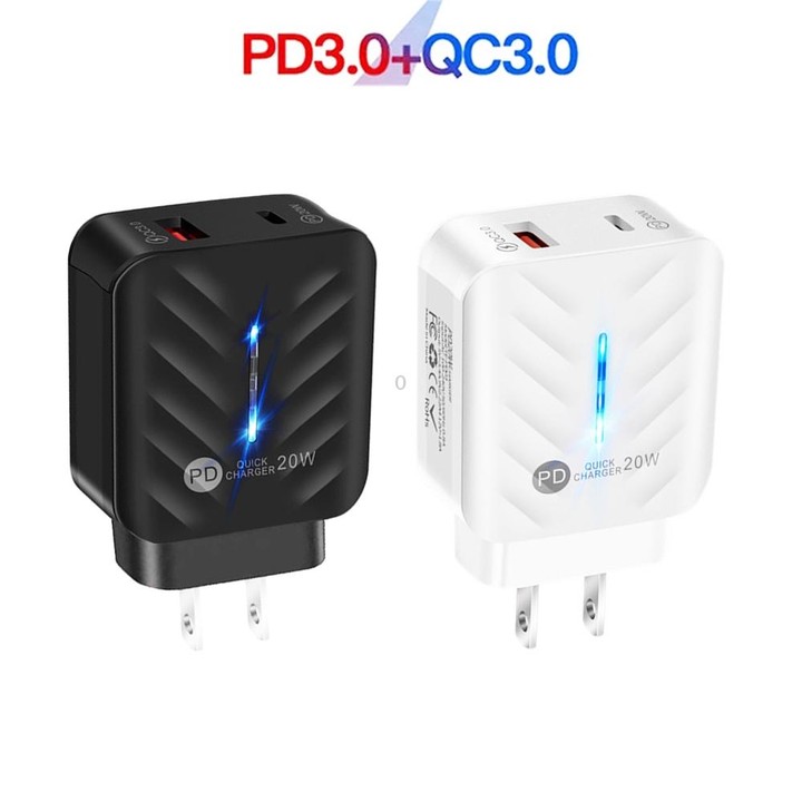 PD03 20W PD3.0 + QC3.0 USB Charger with Type-C to Type-C Data Cable, US Plug(White)