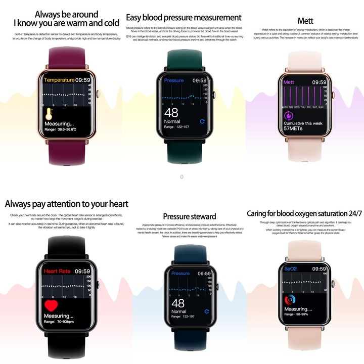 Q19 Pro IP67 Waterproof 1.69 inch Smartwatch(Gold+Burgundy)