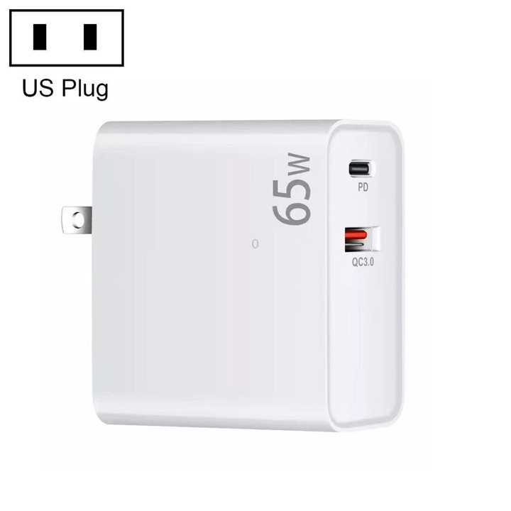 PD-65W USB-C / Type-C + QC3. 0 USB Laptop Charging Adapter, US Plug(White)