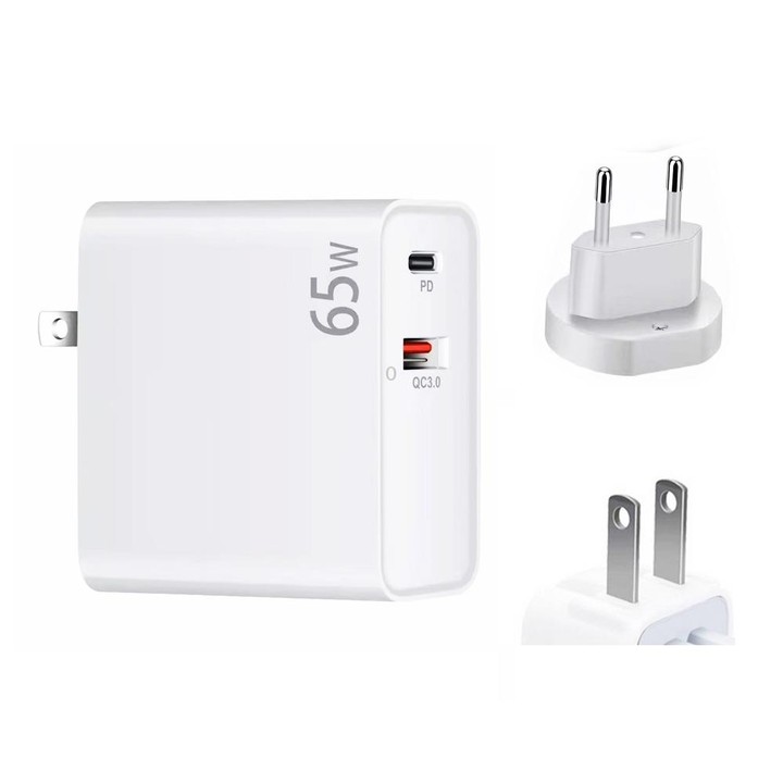 PD-65W USB-C / Type-C + QC3. 0 USB Laptop Charging Adapter, EU Plug / US Plug(White)