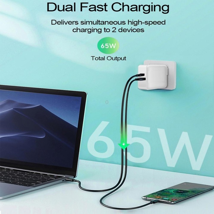 PD-65W USB-C / Type-C + QC3. 0 USB Laptop Charging Adapter, UK Plug / US Plug(Black)
