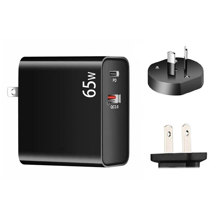 PD-65W USB-C / Type-C + QC3. 0 USB Laptop Charging Adapter + 2m USB-C / Type-C to USB-C / Type-C Data Cable Set, AU Plug / US Pl