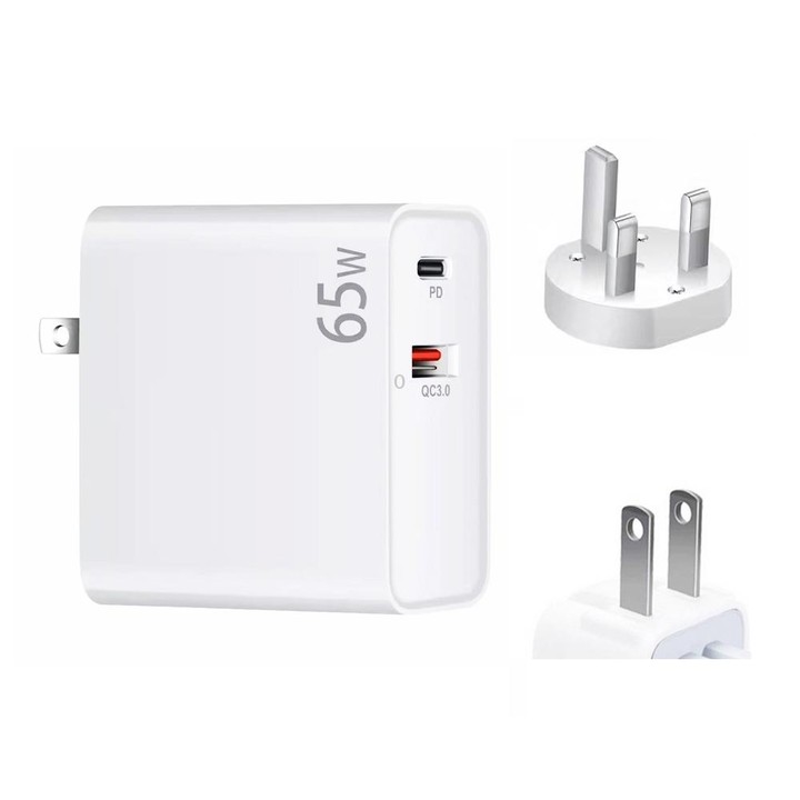 PD-65W USB-C / Type-C + QC3. 0 USB Laptop Charging Adapter + 2m USB-C / Type-C to USB-C / Type-C Data Cable Set, UK Plug / US Pl