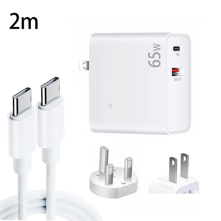 PD-65W USB-C / Type-C + QC3. 0 USB Laptop Charging Adapter + 2m USB-C / Type-C to USB-C / Type-C Data Cable Set, UK Plug / US Pl