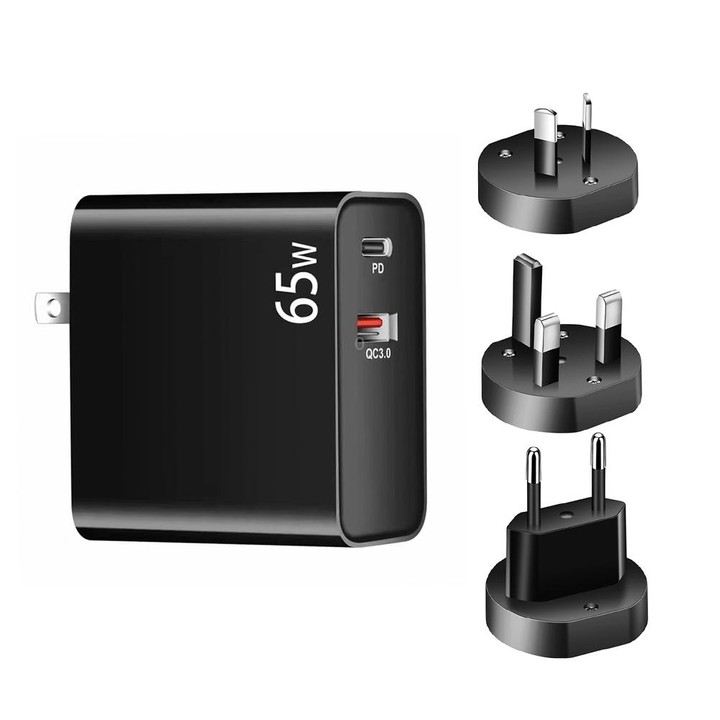 PD-65W USB-C / Type-C + QC3. 0 USB Laptop Charging Adapter + 2m USB-C / Type-C to USB-C / Type-C Data Cable Set, EU Plug / AU Pl