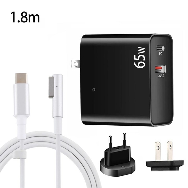 PD-65W USB-C / Type-C + QC3. 0 USB Laptop Charging Adapter + 1.8m USB-C / Type-C to MagSafe 1 / L Head Data Cable, EU Plug / US