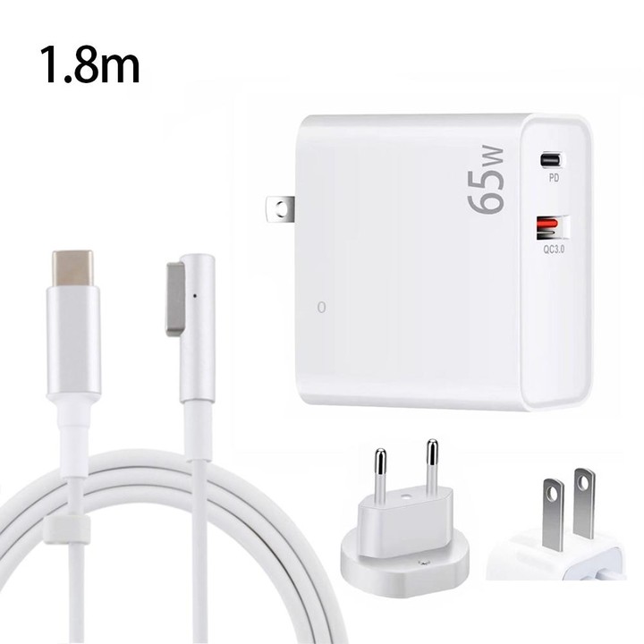 PD-65W USB-C / Type-C + QC3. 0 USB Laptop Charging Adapter + 1.8m USB-C / Type-C to MagSafe 1 / L Head Data Cable, EU Plug / US