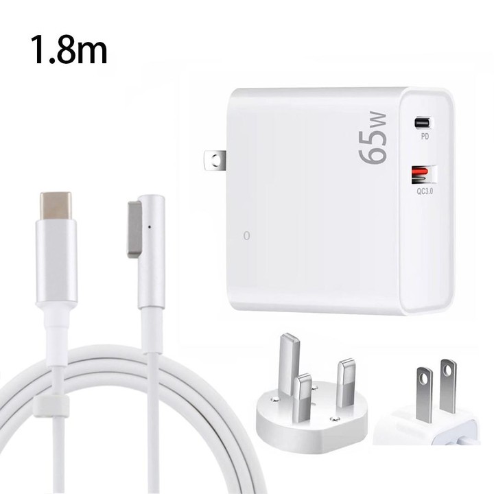 PD-65W USB-C / Type-C + QC3. 0 USB Laptop Charging Adapter + 1.8m USB-C / Type-C to MagSafe 1 / L Head Data Cable, UK Plug / US