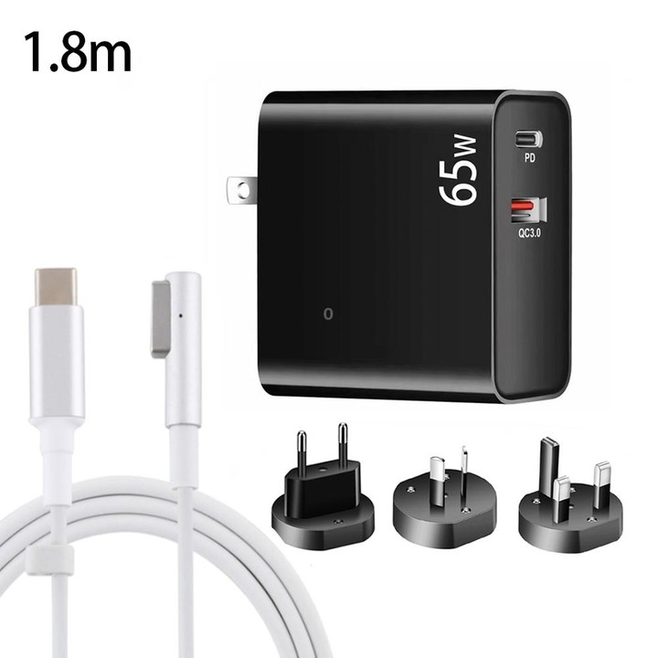 PD-65W USB-C / Type-C + QC3. 0 USB Laptop Charging Adapter + 1.8m USB-C / Type-C to MagSafe 1 / L Head Data Cable, AU Plug / EU