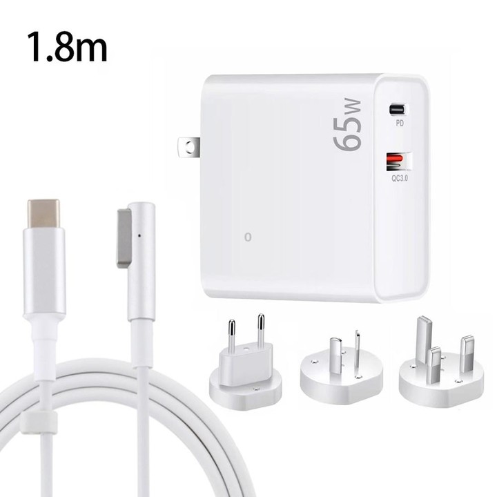 PD-65W USB-C / Type-C + QC3. 0 USB Laptop Charging Adapter + 1.8m USB-C / Type-C to MagSafe 1 / L Head Data Cable, AU Plug / EU
