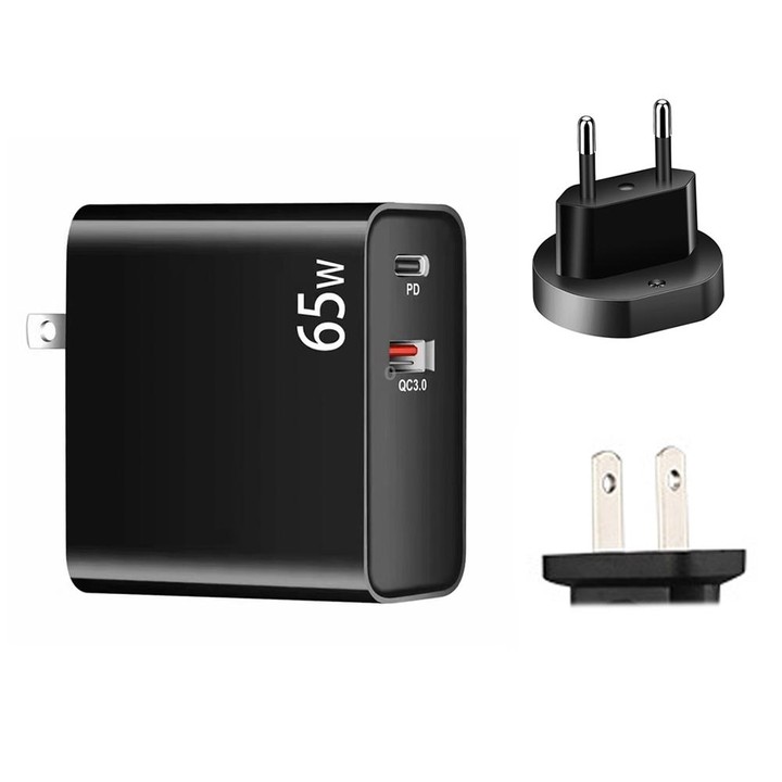 PD-65W USB-C / Type-C + QC3. 0 USB Laptop Charging Adapter + 1.8m USB-C / Type-C to MagSafe 2 / T Head Data Cable, EU Plug / US