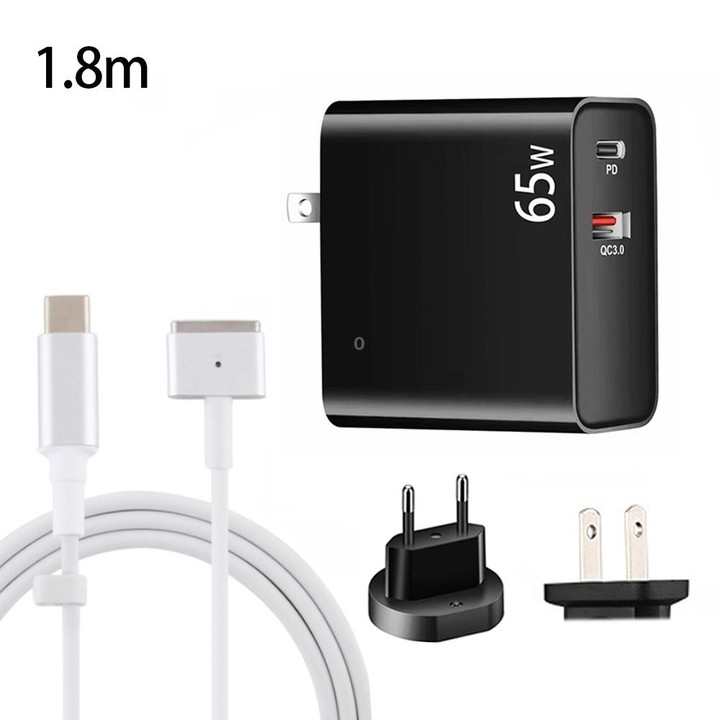PD-65W USB-C / Type-C + QC3. 0 USB Laptop Charging Adapter + 1.8m USB-C / Type-C to MagSafe 2 / T Head Data Cable, EU Plug / US
