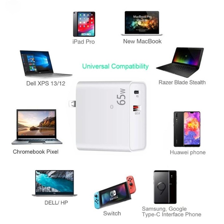 PD-65W USB-C / Type-C + QC3. 0 USB Laptop Charging Adapter + 1.8m USB-C / Type-C to MagSafe 2 / T Head Data Cable, AU Plug / US