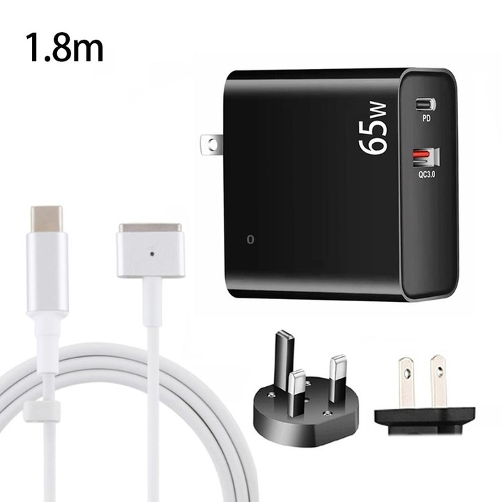 PD-65W USB-C / Type-C + QC3. 0 USB Laptop Charging Adapter + 1.8m USB-C / Type-C to MagSafe 2 / T Head Data Cable, UK Plug / US