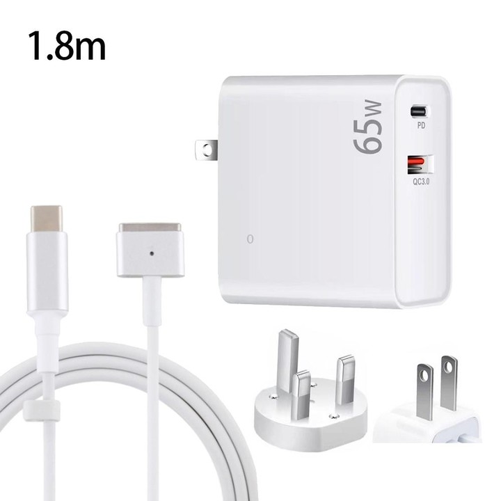 PD-65W USB-C / Type-C + QC3. 0 USB Laptop Charging Adapter + 1.8m USB-C / Type-C to MagSafe 2 / T Head Data Cable, UK Plug / US