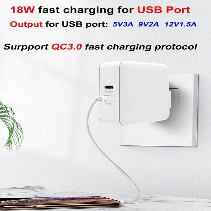 PD-65W USB-C / Type-C + QC3. 0 USB Laptop Charging Adapter + 1.8m USB-C / Type-C to MagSafe 2 / T Head Data Cable, EU Plug / AU