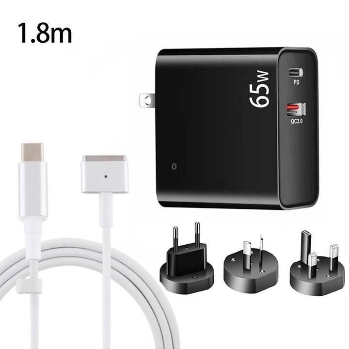 PD-65W USB-C / Type-C + QC3. 0 USB Laptop Charging Adapter + 1.8m USB-C / Type-C to MagSafe 2 / T Head Data Cable, EU Plug / AU