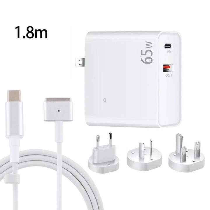 PD-65W USB-C / Type-C + QC3. 0 USB Laptop Charging Adapter + 1.8m USB-C / Type-C to MagSafe 2 / T Head Data Cable, EU Plug / AU