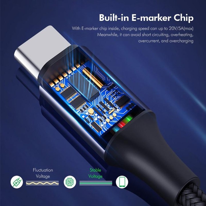 ENKAY PD100W 5A USB-C / Type-C to Type-C Fast Charging Cable with E-Marker, Length:2m