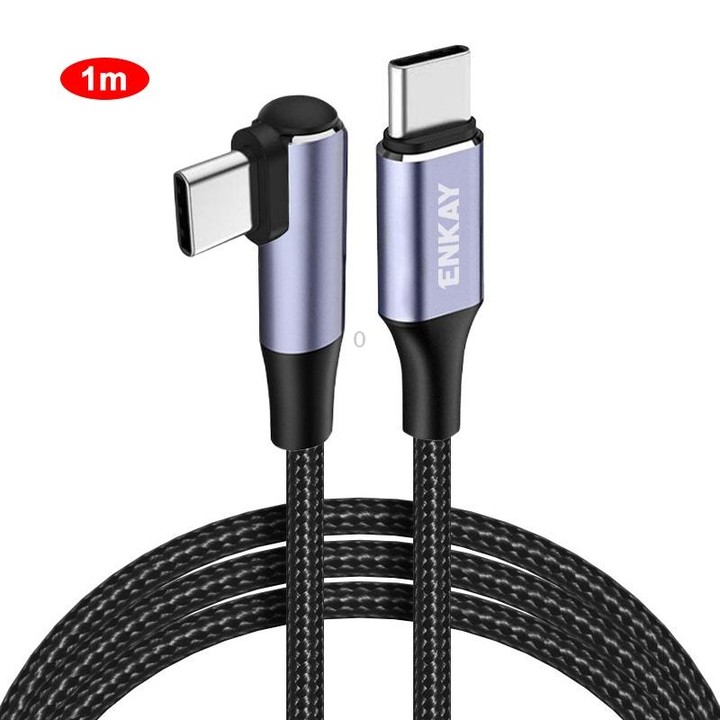 ENKAY PD100W 5A USB-C / Type-C to Type-C Elbow Fast Charging Cable with E-Marker, Length:1m