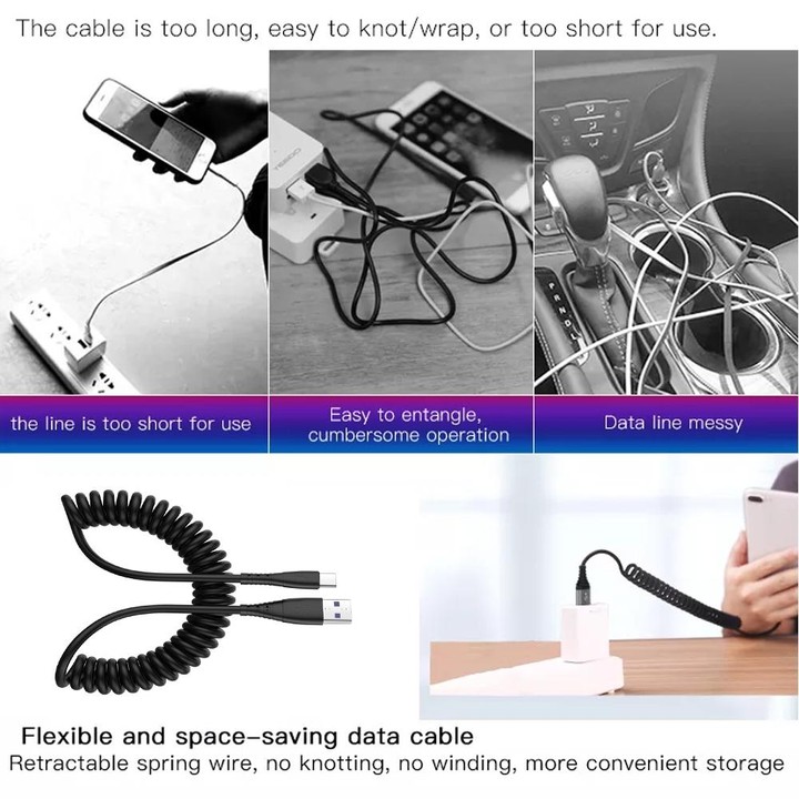 USB to Micro USB 1.5m Spring Telescopic Mobile Phone Fast Charging Data Cable