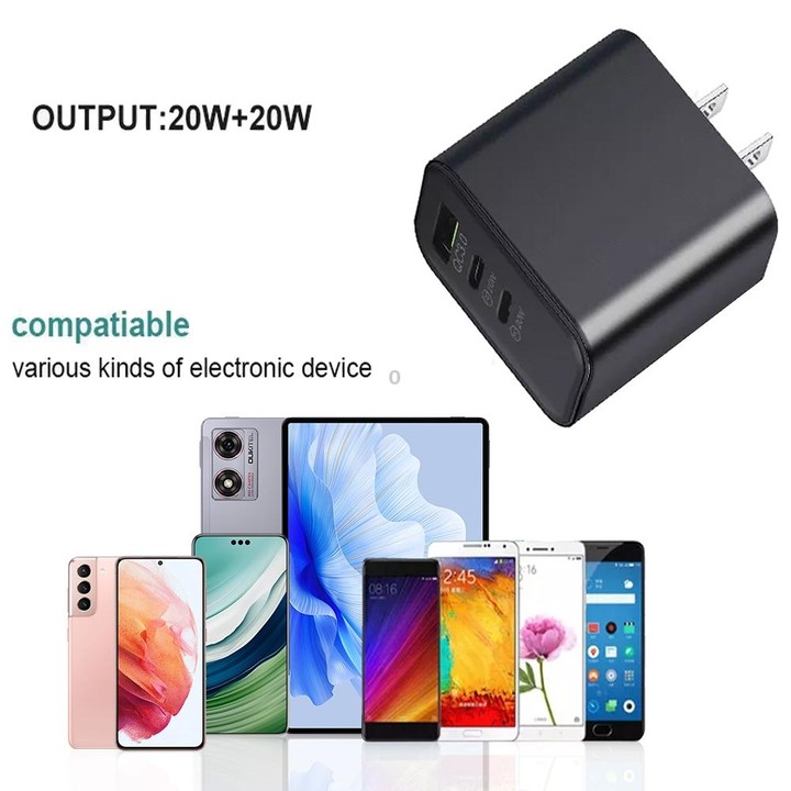 40W Dual PD + QC3.0 Ports Travel Charger for Mobile Phone Tablet(White EU Plug)
