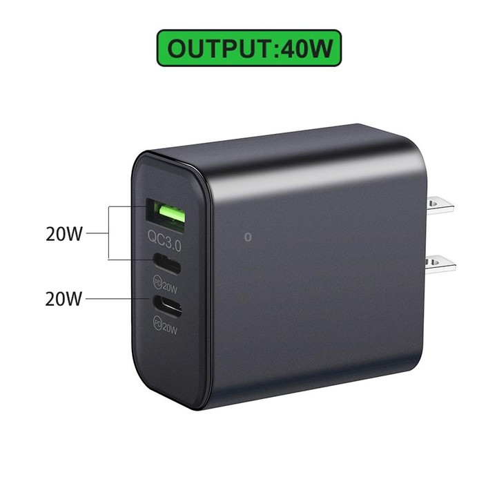 40W Dual PD + QC3.0 Ports Travel Charger for Mobile Phone Tablet(White EU Plug)