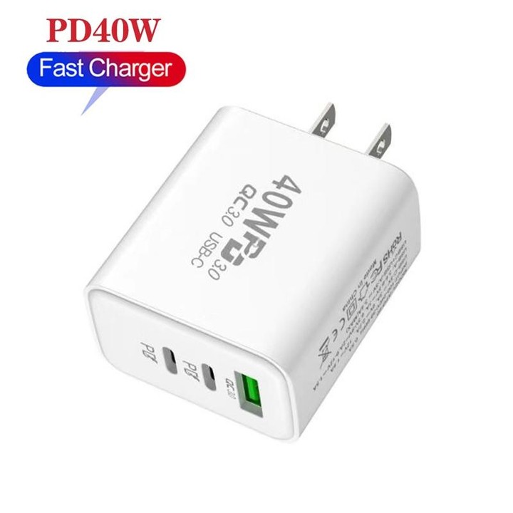 40W Dual PD + QC3.0 Ports Travel Charger for Mobile Phone Tablet(White US Plug)