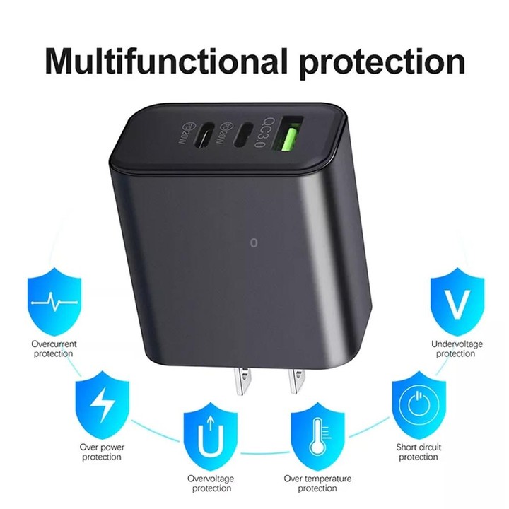 40W Dual PD + QC3.0 Ports Travel Charger for Mobile Phone Tablet(White US Plug)