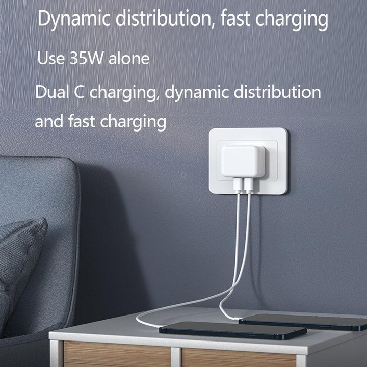 PD 35W Dual USB-C / Type-C Ports Charger with 2m Type-C to Type-C Data Cable, UK Plug