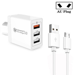 SDC-30W QC3.0 USB + 2 x USB2.0 Port Quick Charger with USB to Micro USB Cable, AU Plug