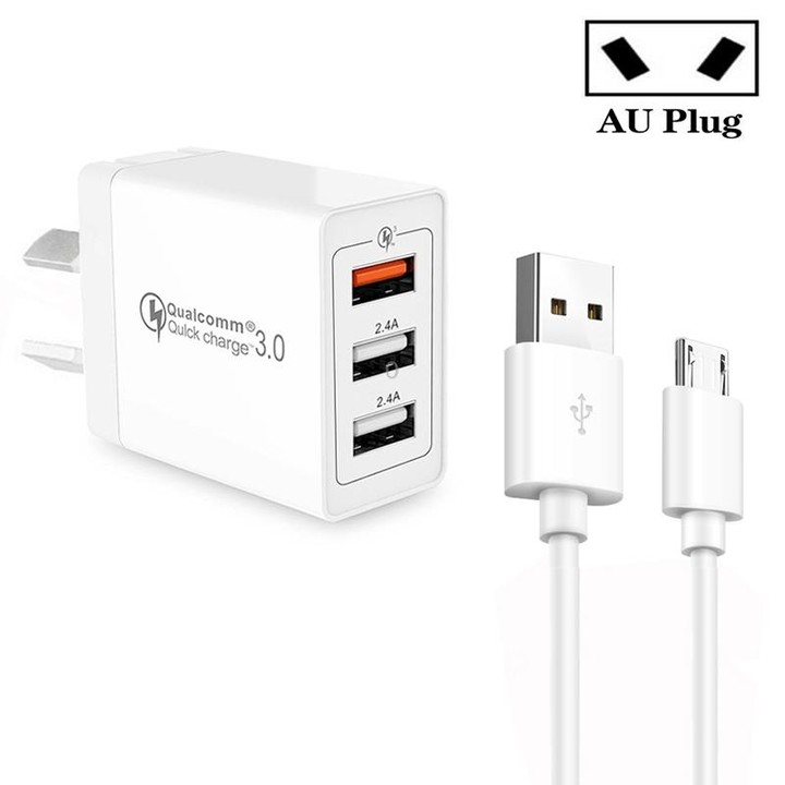 SDC-30W QC3.0 USB + 2 x USB2.0 Port Quick Charger with USB to Micro USB Cable, AU Plug