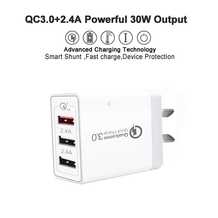 SDC-30W QC3.0 USB + 2 x USB2.0 Port Quick Charger with USB to Micro USB Cable, AU Plug