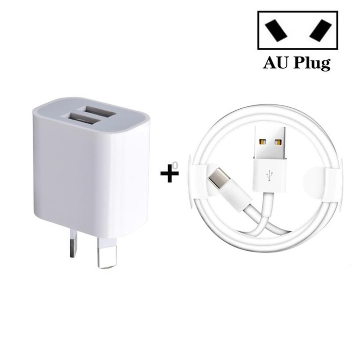 Mini Dual Port USB Charger with USB to Type-C Data Cable, AU Plug