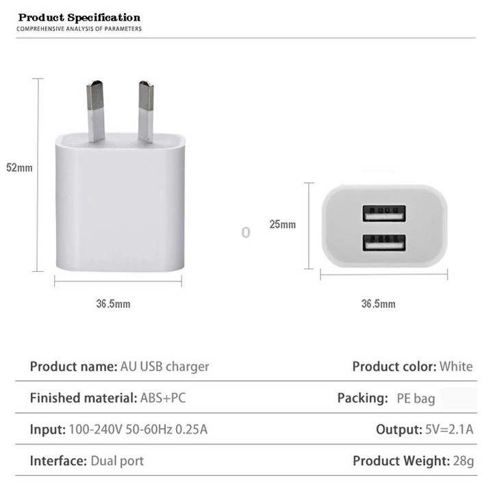 Mini Dual Port USB Charger with USB to Micro USB Data Cable, AU Plug