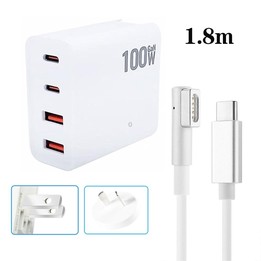 GaN 100W Dual USB+Dual USB-C/Type-C Multi Port Charger with 1.8m Type-C to MagSafe 1 / L Header Data Cable US / AU Plug