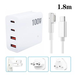 GaN 100W Dual USB+Dual USB-C/Type-C Multi Port Charger with 1.8m Type-C to MagSafe 1 / L Header Data Cable US / EU / UK Plug