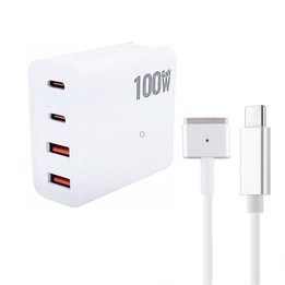 GaN 100W Dual USB-C/Type-C + Dual USB Multi Port Charger with 1.8m Type-C to MagSafe 2 / T Header Data Cable, Plug Size:US Plug