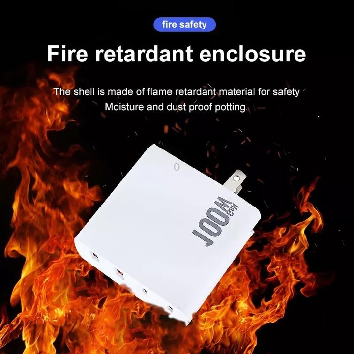 GaN 100W Dual USB-C/Type-C + Dual USB Multi Port Charger with 1.8m Type-C to MagSafe 2 / T Header Data Cable, Plug Size:US / EU