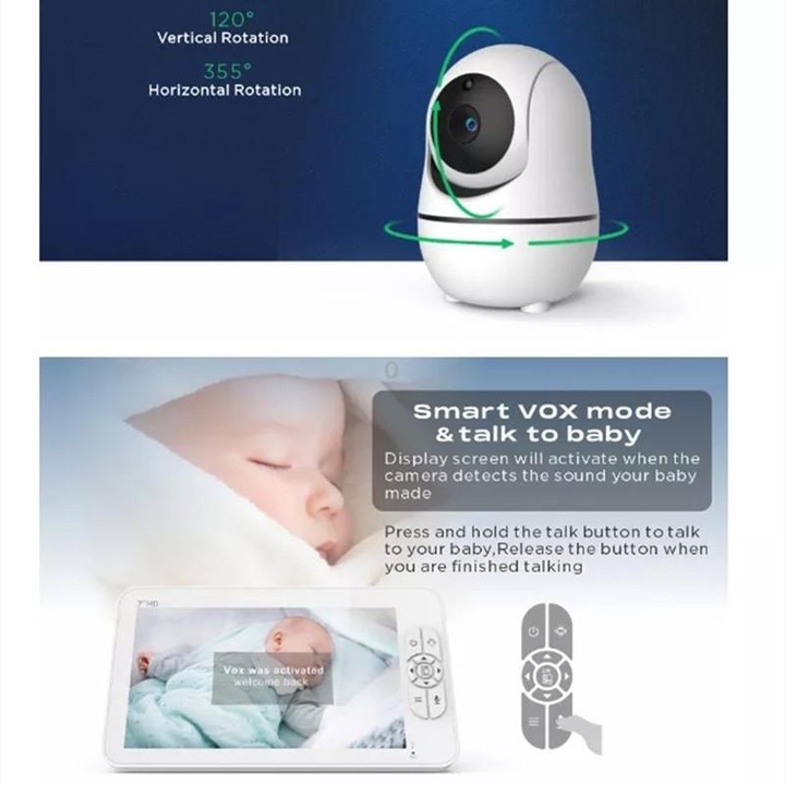 SM70PTZ 7 inch Screen 2.4GHz Wireless Digital Baby Monitor, Auto Night Vision / Two-way Voice Intercom(EU Plug)