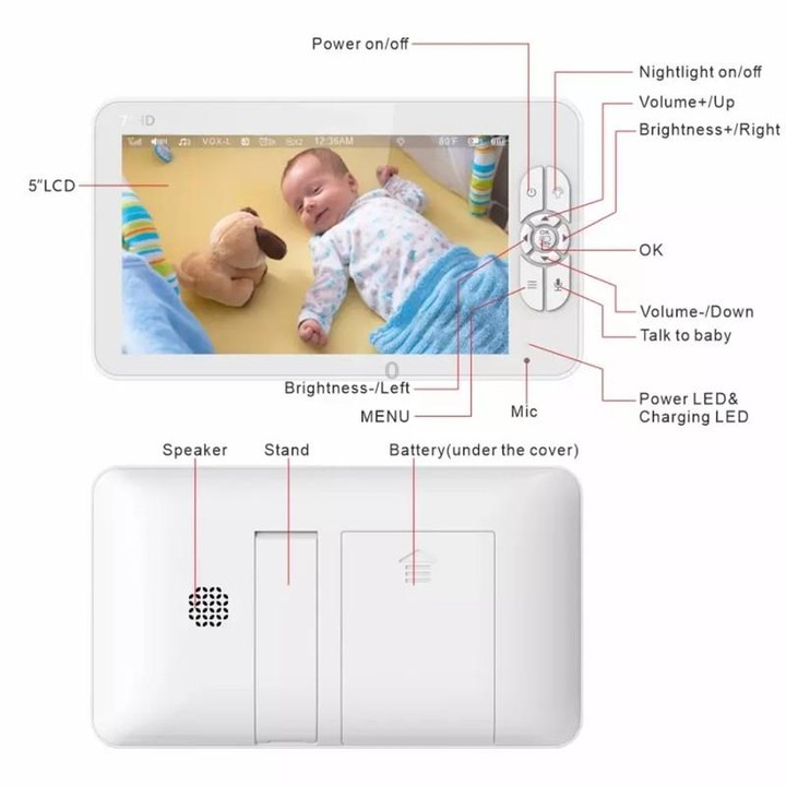 SM70PTZ 7 inch Screen 2.4GHz Wireless Digital Baby Monitor, Auto Night Vision / Two-way Voice Intercom(UK Plug)