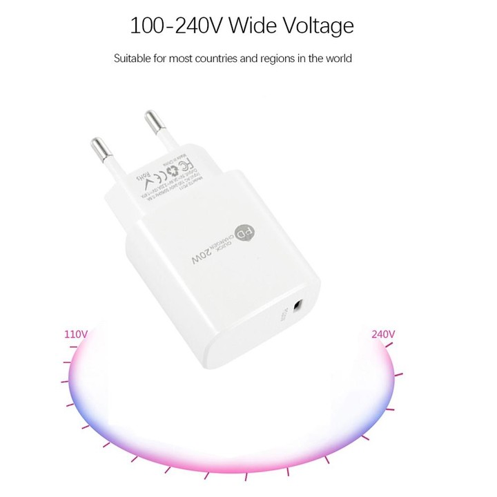PD11 Single PD3.0 USB-C / Type-C 20W Fast Charger with 1m Type-C to Type-C Data Cable, EU Plug(Black)