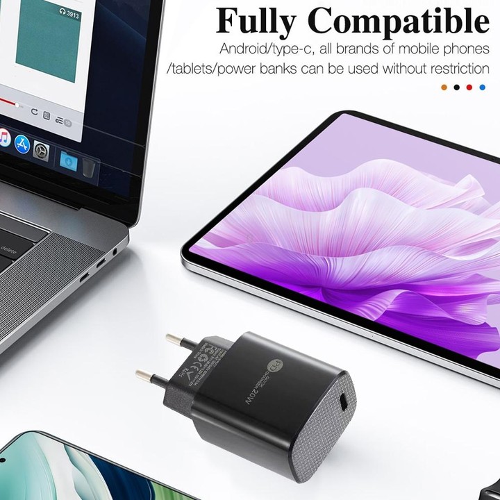 PD11 Single PD3.0 USB-C / Type-C 20W Fast Charger with 1m Type-C to Type-C Data Cable, EU Plug(White)