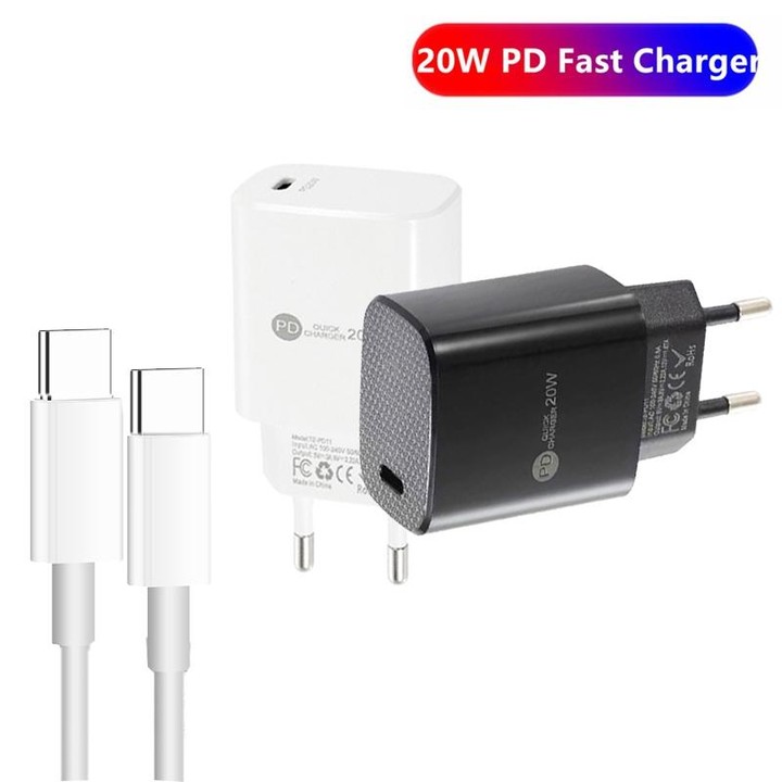 PD11 Single PD3.0 USB-C / Type-C 20W Fast Charger with 1m Type-C to Type-C Data Cable, EU Plug(White)