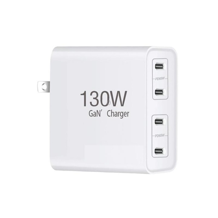 130W USB-C/Type-C Four Port GaN Charger with 2m USB-C/Type-C to USB-C/Type-C Data Cable Set EU / UK / AU / US Plug