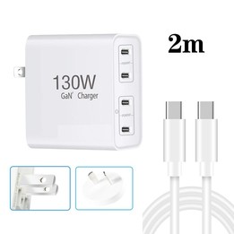 130W USB-C/Type-C Four Port GaN Charger with 2m USB-C/Type-C to USB-C/Type-C Data Cable Set EU / UK / AU / US Plug
