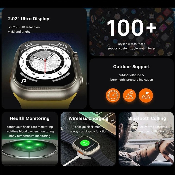 W800 Ultra 2.02 inch Color Screen Smart Watch,Support Heart Rate Monitoring / Blood Pressure Monitoring(Orange)